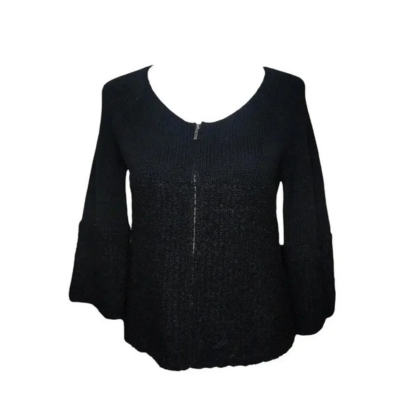 Sundance Black Wool Blend‎ Cropped Oversized Zip Roundneck Cardigan Size Medium - Picture 1 of 7